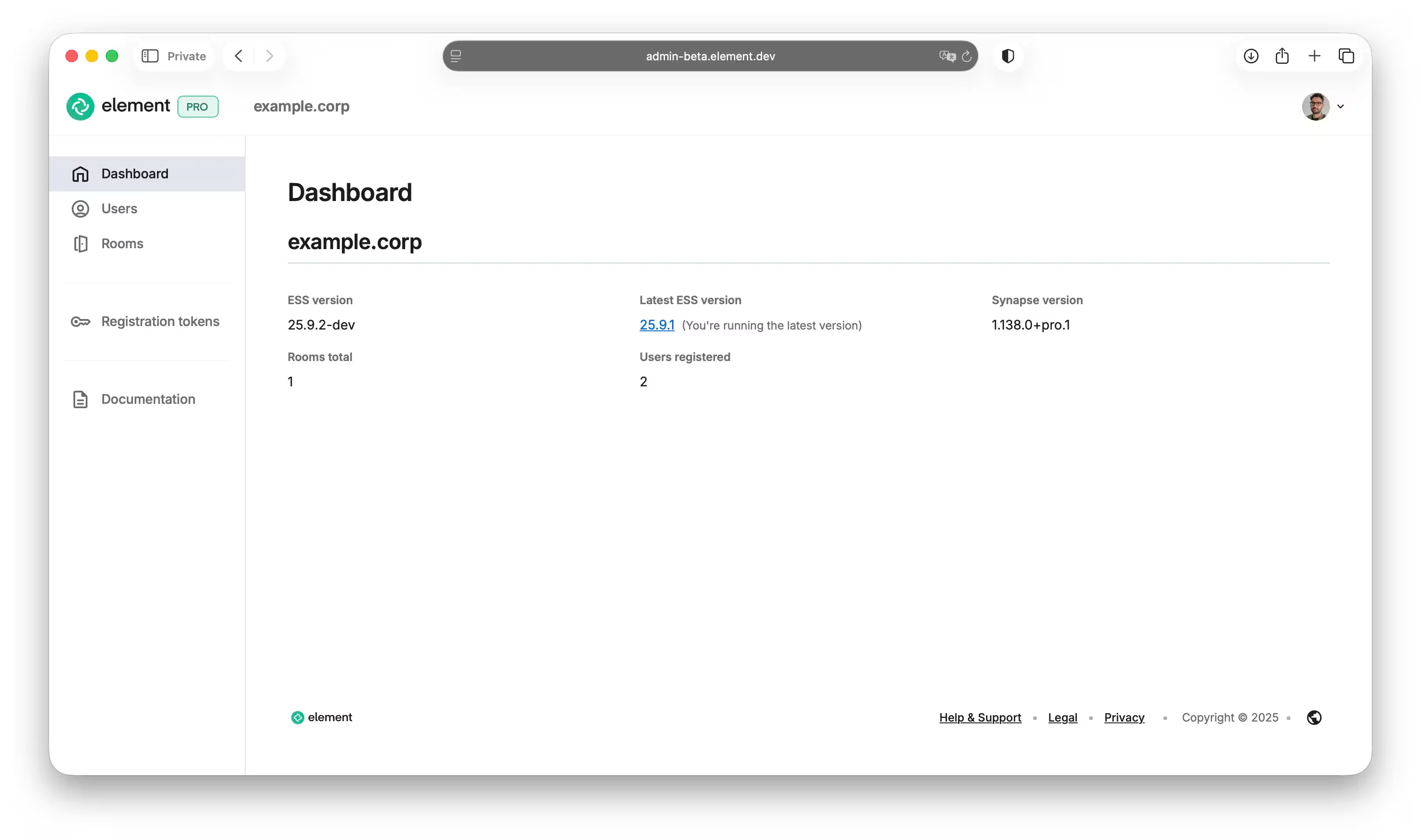 A screenshot of Element Admin