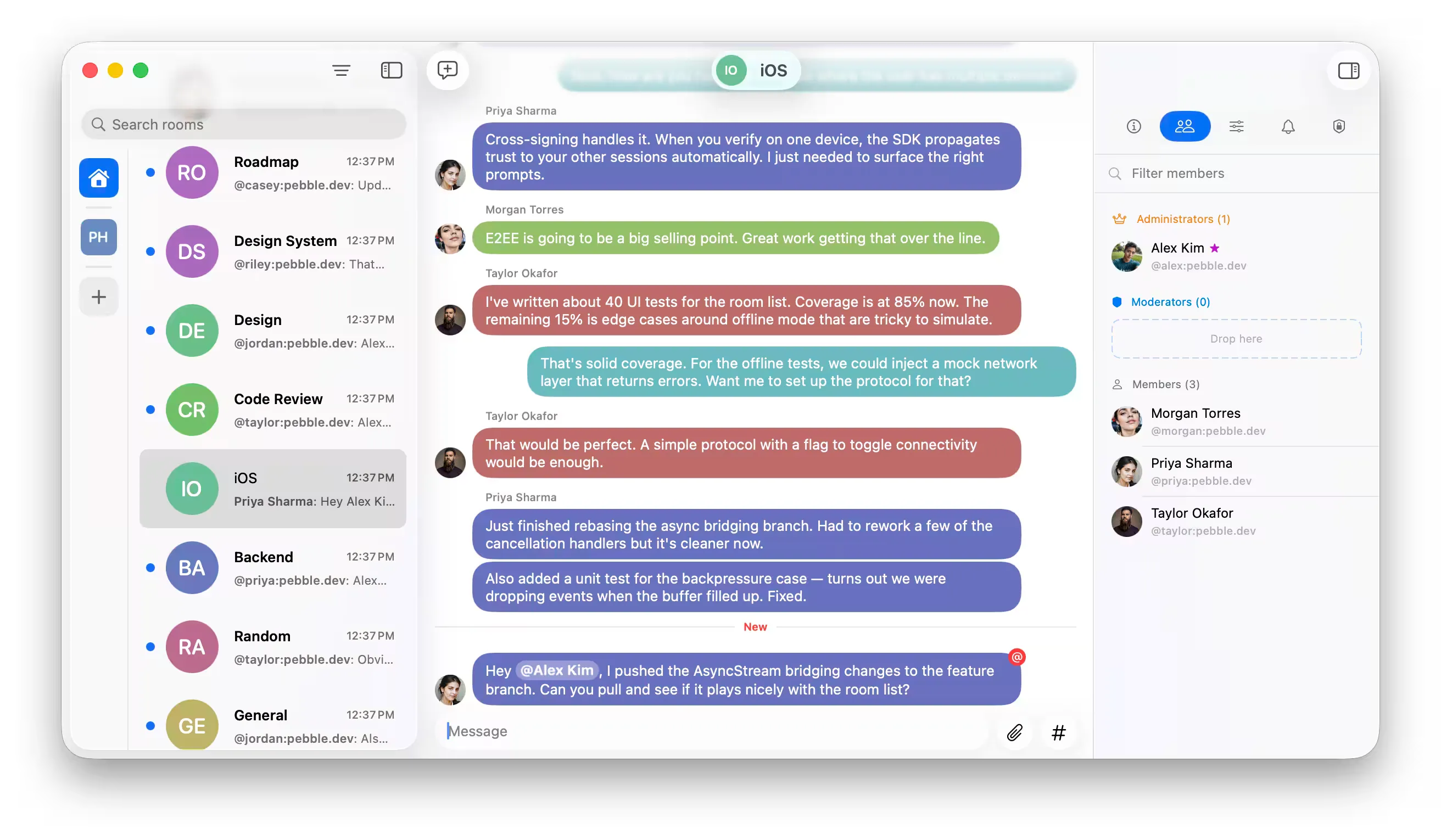 A screenshot of the Relay Matrix client for iOS. It looks like an Apple native app.