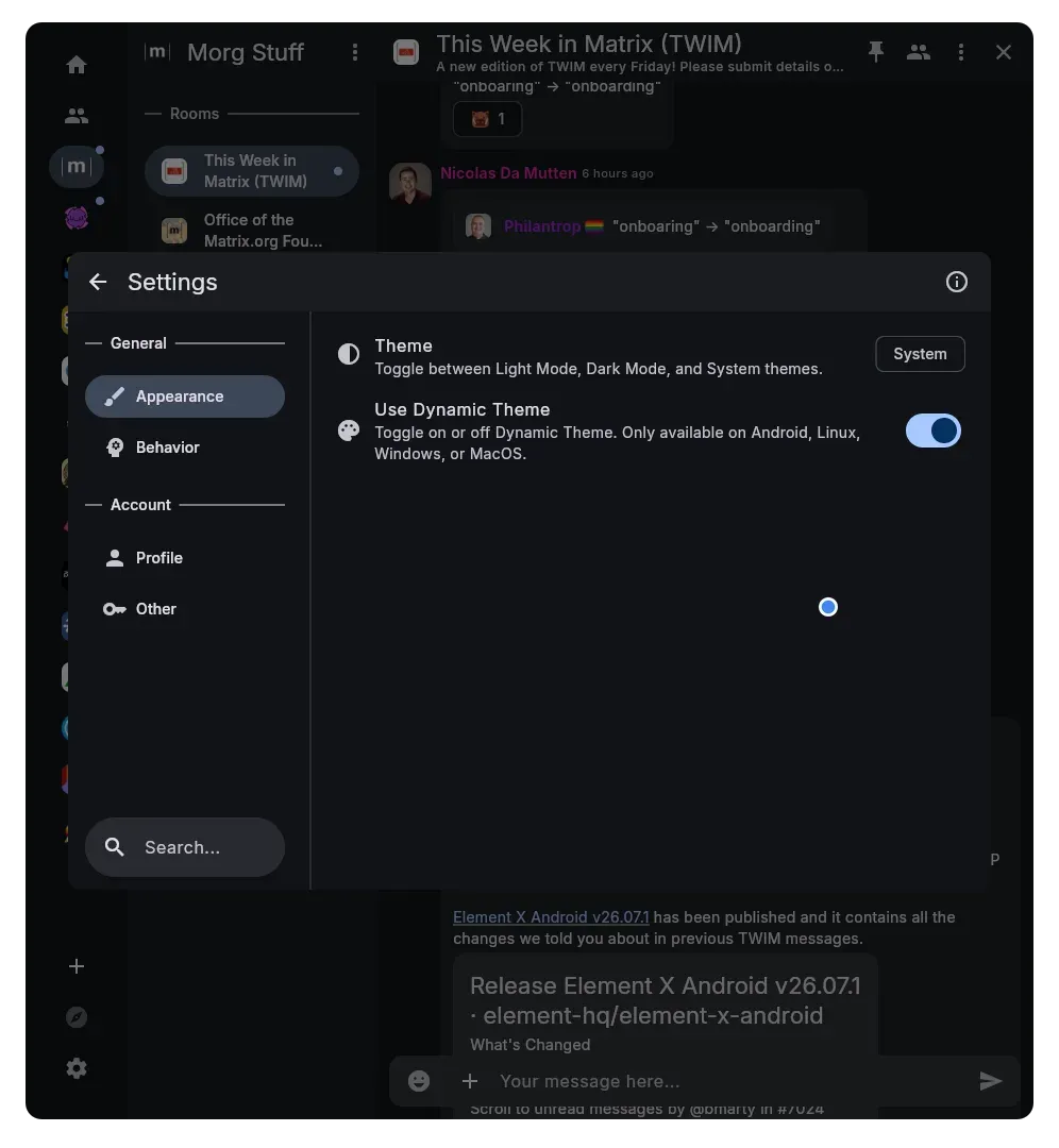 Nexus's settings page