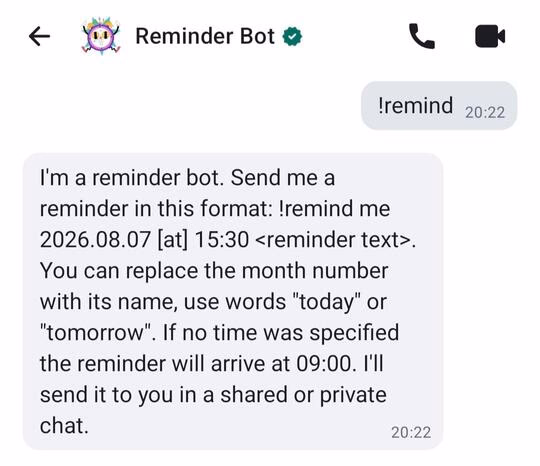 Starting a chat with the Reminder Bot